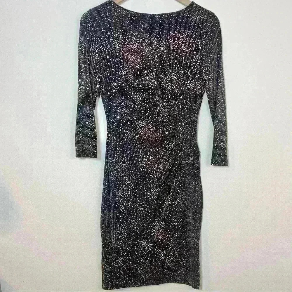 Anne Klein Women’s Black and Gold Sequined Dot Midi-Length Dress Size 2